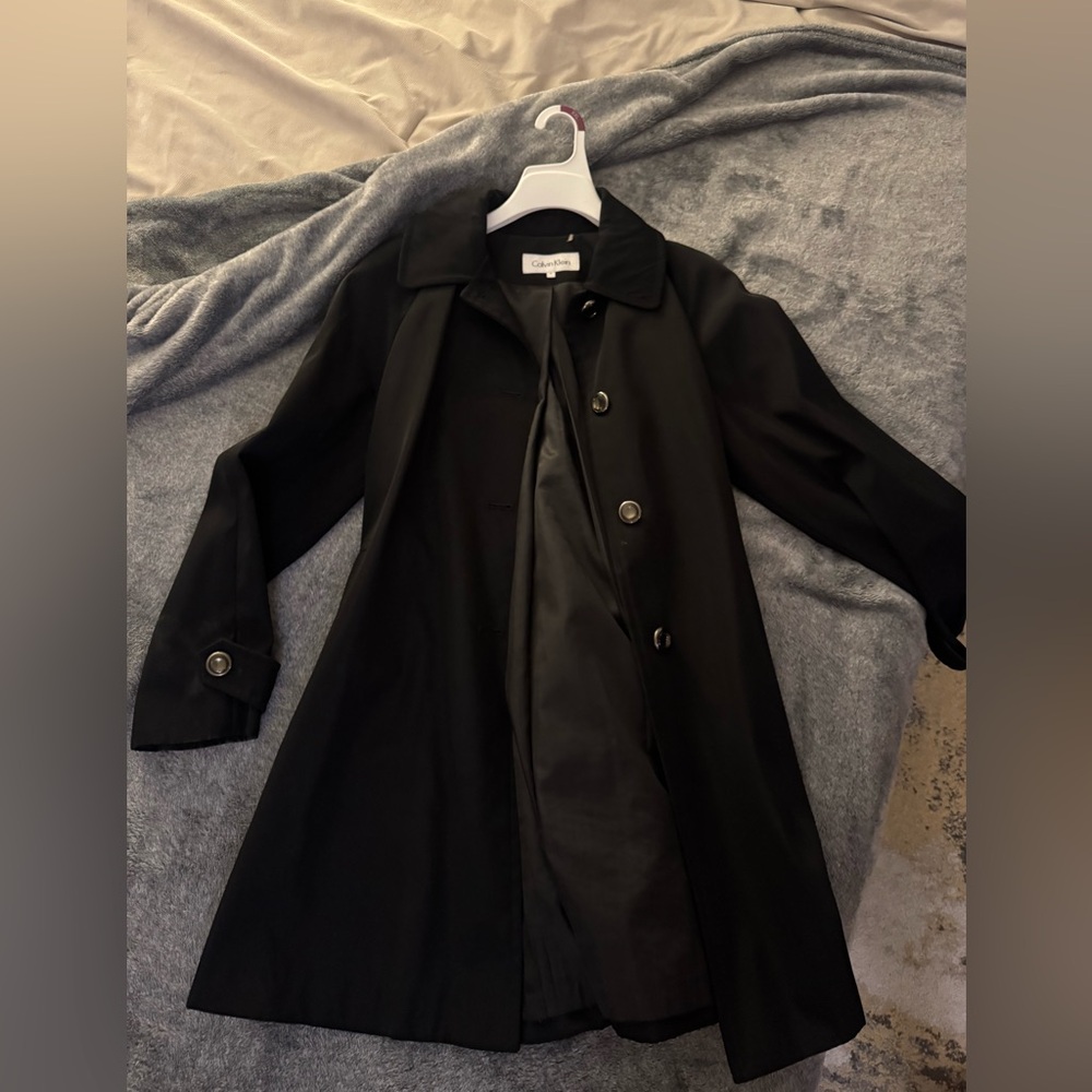 calvin klein women’s black trenchcoat - raincoat material